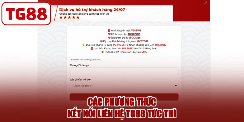 Các phương thức kết nối liên hệ TG88 tức thì