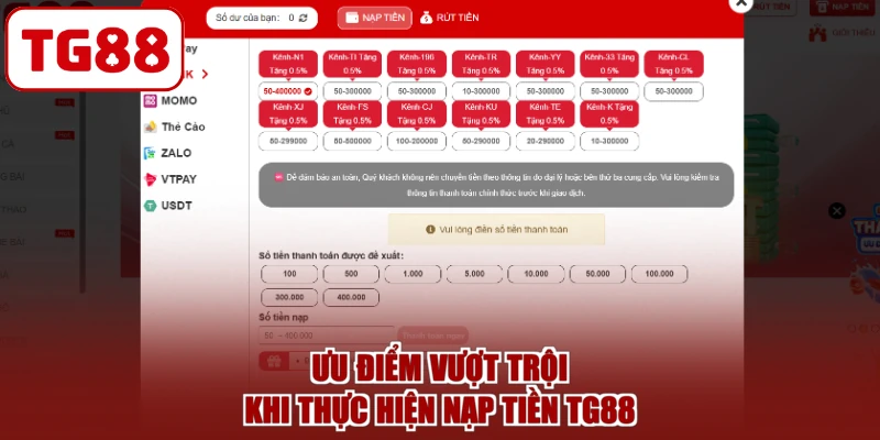 Ưu điểm vượt trội khi thực hiện nạp tiền TG88